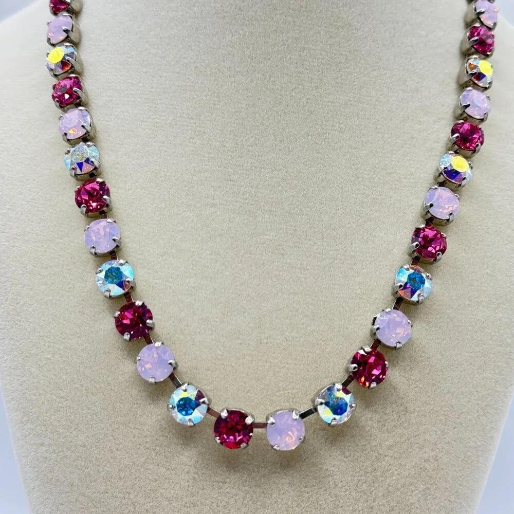 Handmade Swarovski Crystal Necklace | Pink, Fuchsia & Iridescent Elegant Jewelry - Picture 6 of 7